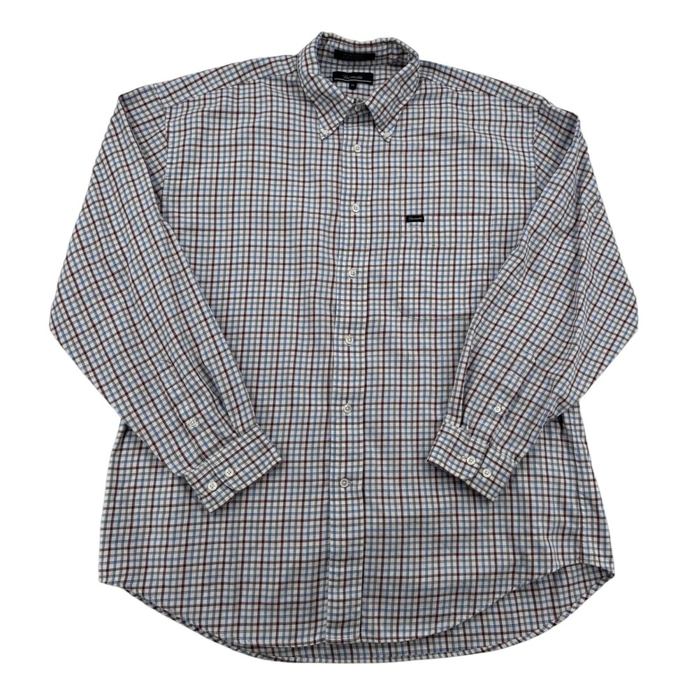 Vintage Faconnable Button Down Shirt Mens XL Blue Red Plaid Cotton Hong Kong